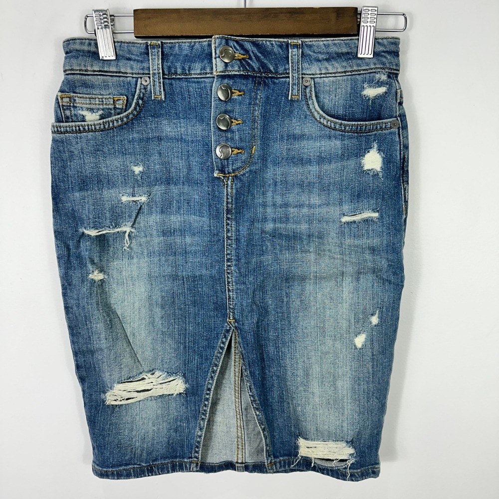 Joe’s Jeans Denim Skirt 25 Blue Button-Front Distressed Y2K Grunge Indie‎